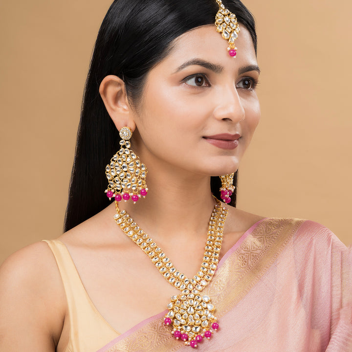 Teejh Kamini Gold and Red Kundan Necklace set