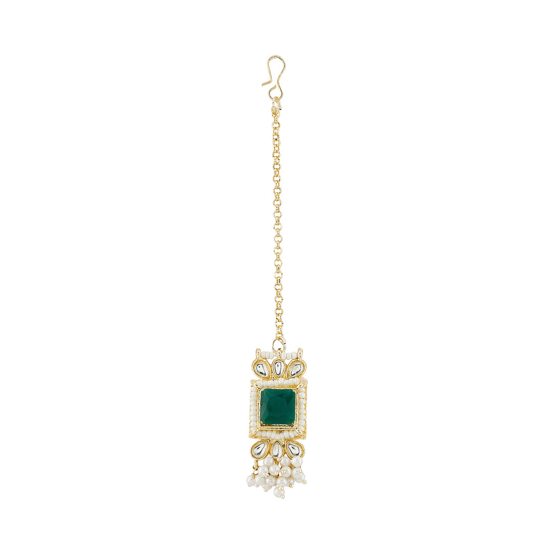 Teejh Rovina Green stone Gold Necklace set