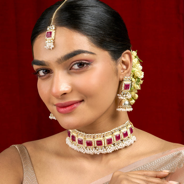 Teejh Rovina Red stone Gold Necklace set