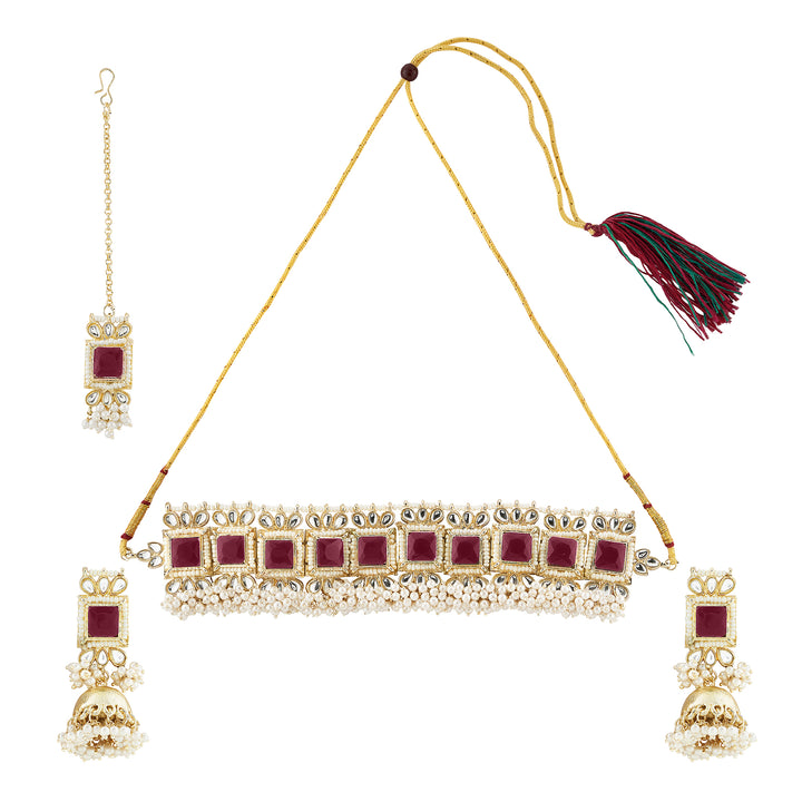 Teejh Rovina Red stone Gold Necklace set