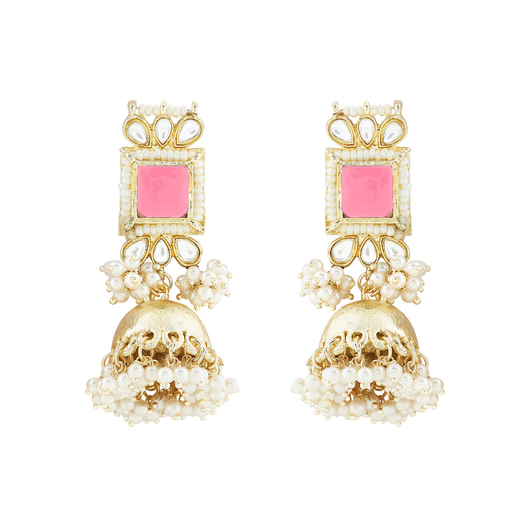Teejh Rovina Pink stone Gold Necklace set