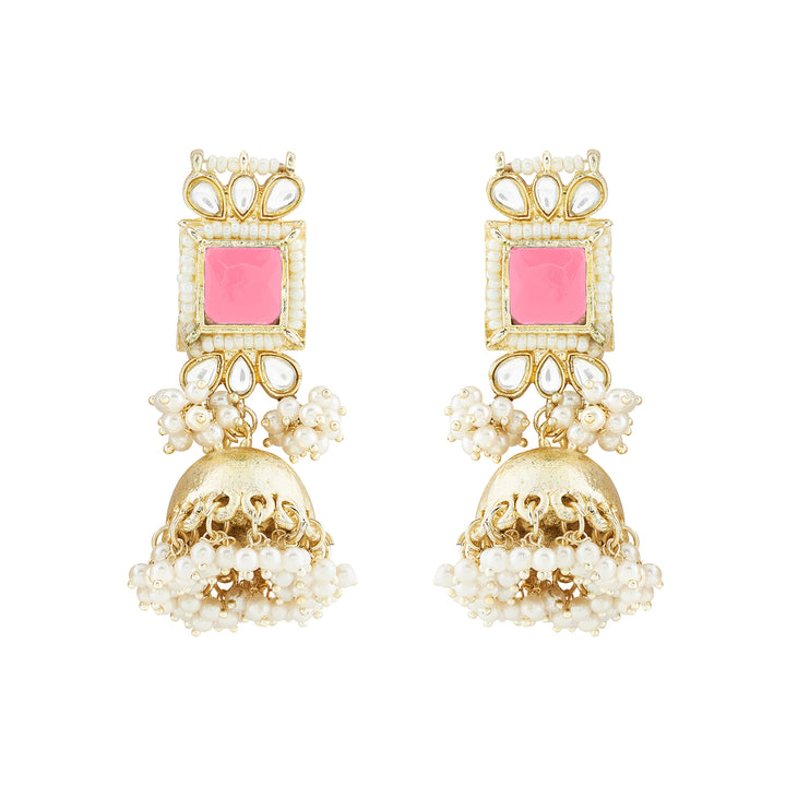 Teejh Rovina Pink stone Gold Necklace set