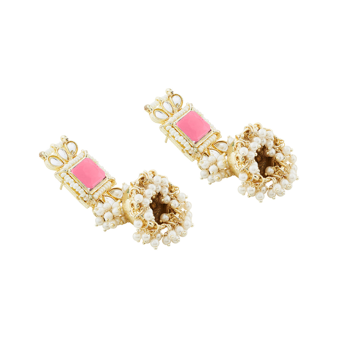 Teejh Rovina Pink stone Gold Necklace set