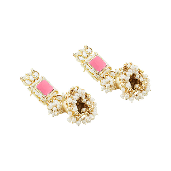 Teejh Rovina Pink stone Gold Necklace set