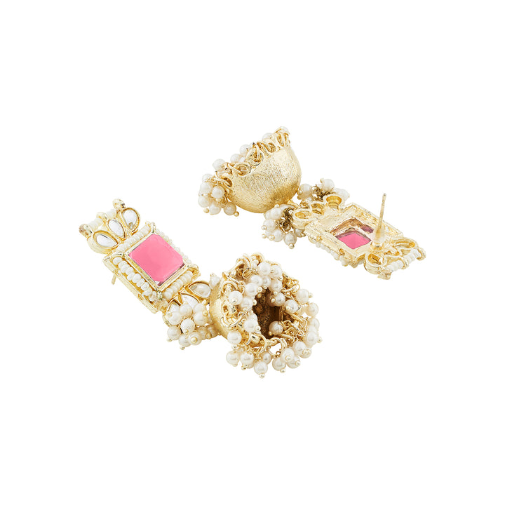 Teejh Rovina Pink stone Gold Necklace set