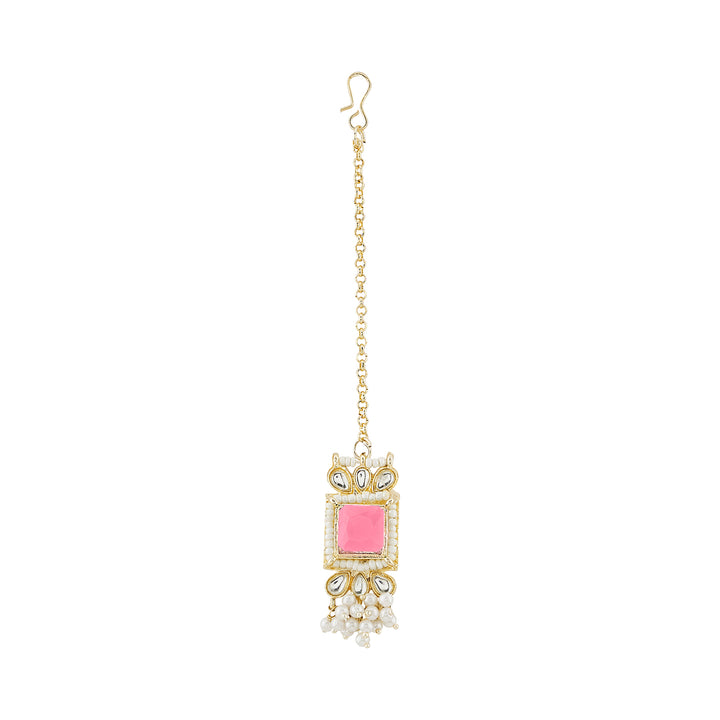 Teejh Rovina Pink stone Gold Necklace set