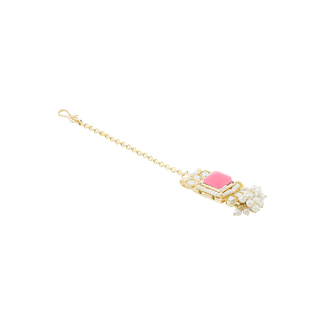 Teejh Rovina Pink stone Gold Necklace set