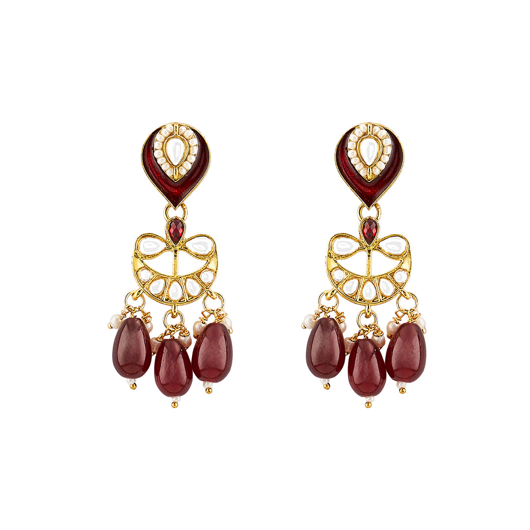 Teejh Sumana Maroon beaded Gold Necklace set