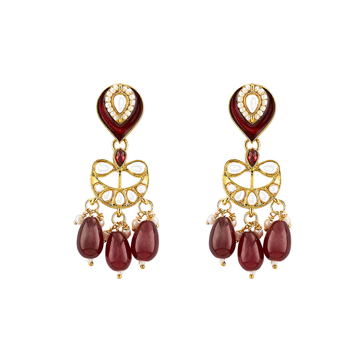 Teejh Sumana Maroon beaded Gold Necklace set