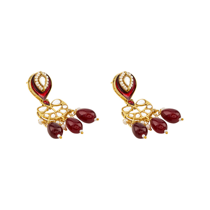Teejh Sumana Maroon beaded Gold Necklace set