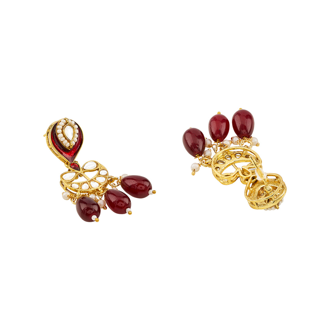 Teejh Sumana Maroon beaded Gold Necklace set