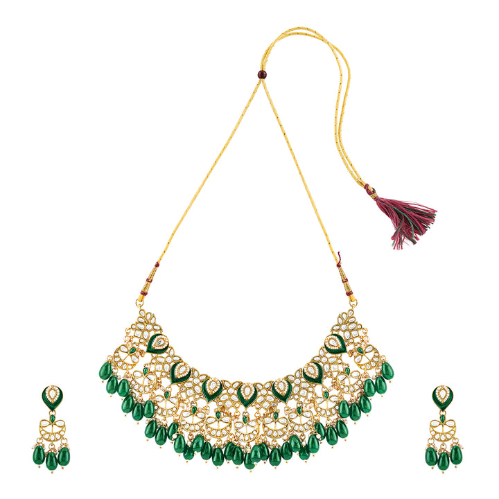 Teejh Sumana Green beaded Gold Necklace set