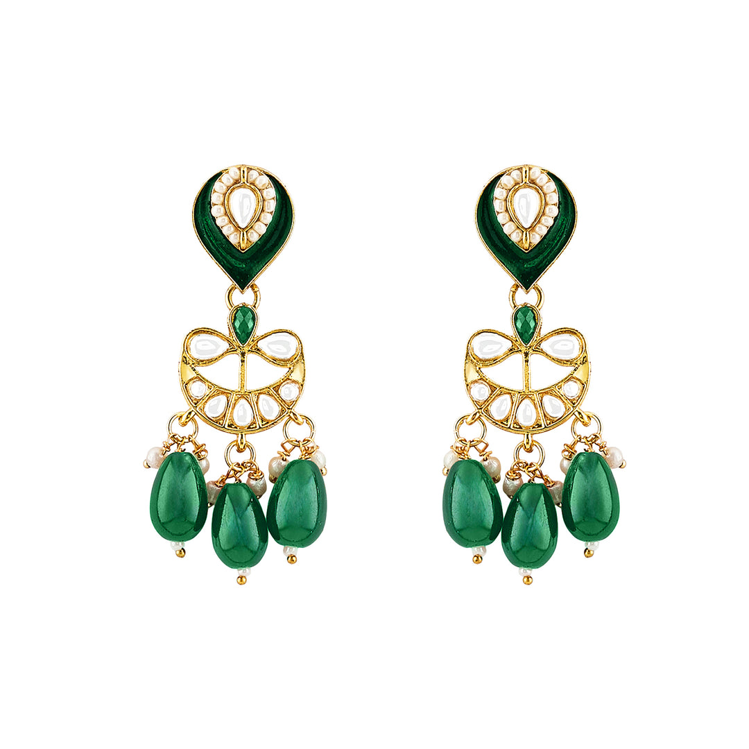 Teejh Sumana Green beaded Gold Necklace set