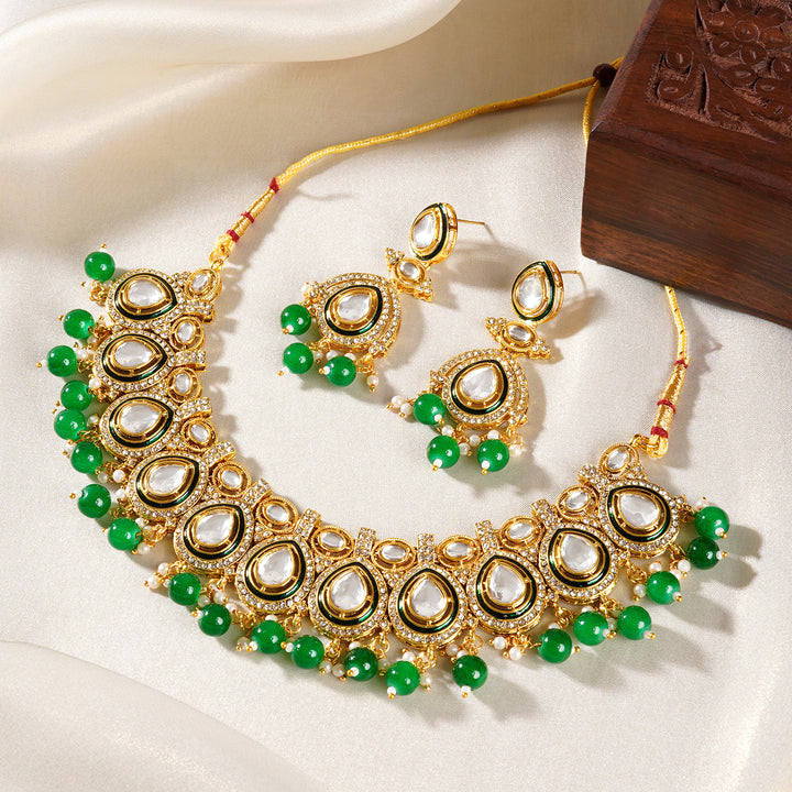 Teejh Vismaya Green Gold Necklace set