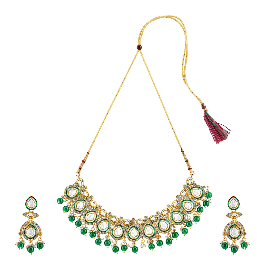 Teejh Vismaya Green Gold Necklace set