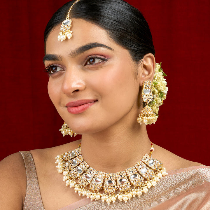 Teejh Kalika White and Gold Necklace set