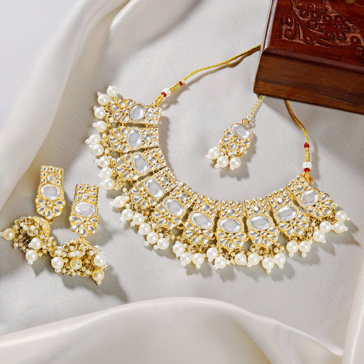 Teejh Kalika White and Gold Necklace set