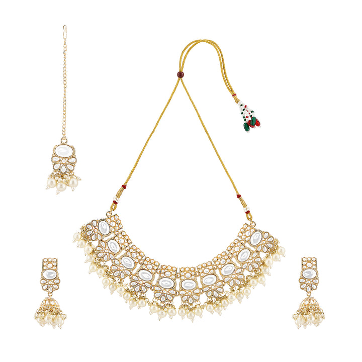 Teejh Kalika White and Gold Necklace set