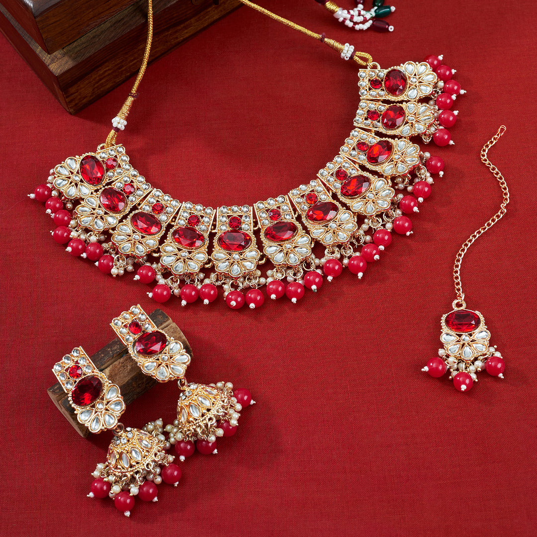 Teejh Kalika Red Gold Necklace set