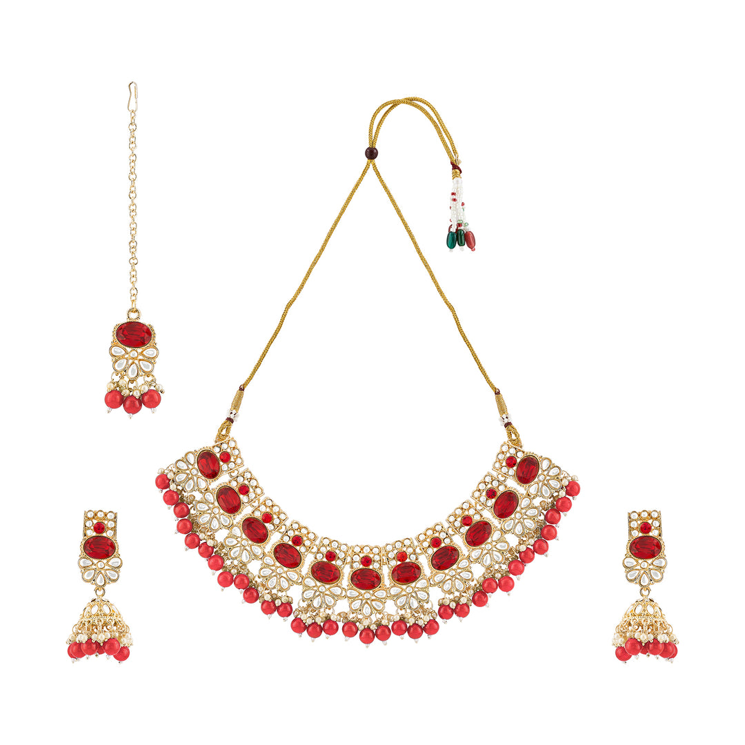 Teejh Kalika Red Gold Necklace set