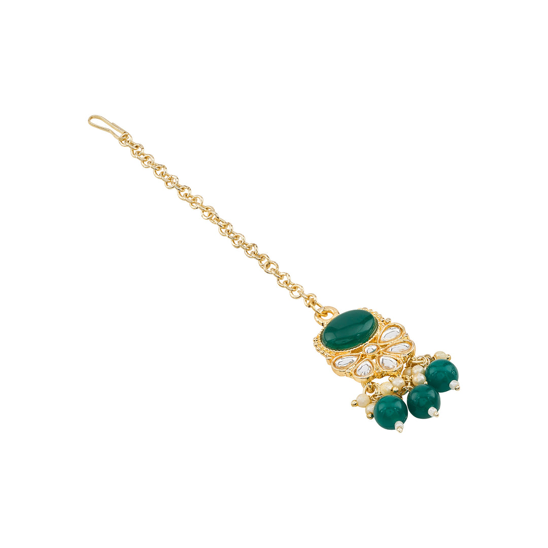 Teejh Kalika Green Gold Necklace set