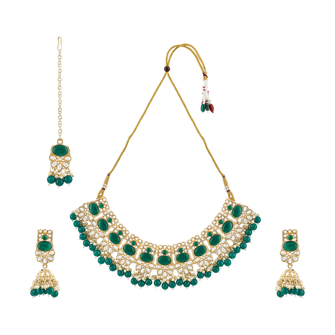 Teejh Kalika Green Gold Necklace set