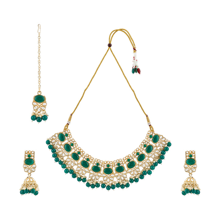 Teejh Kalika Green Gold Necklace set