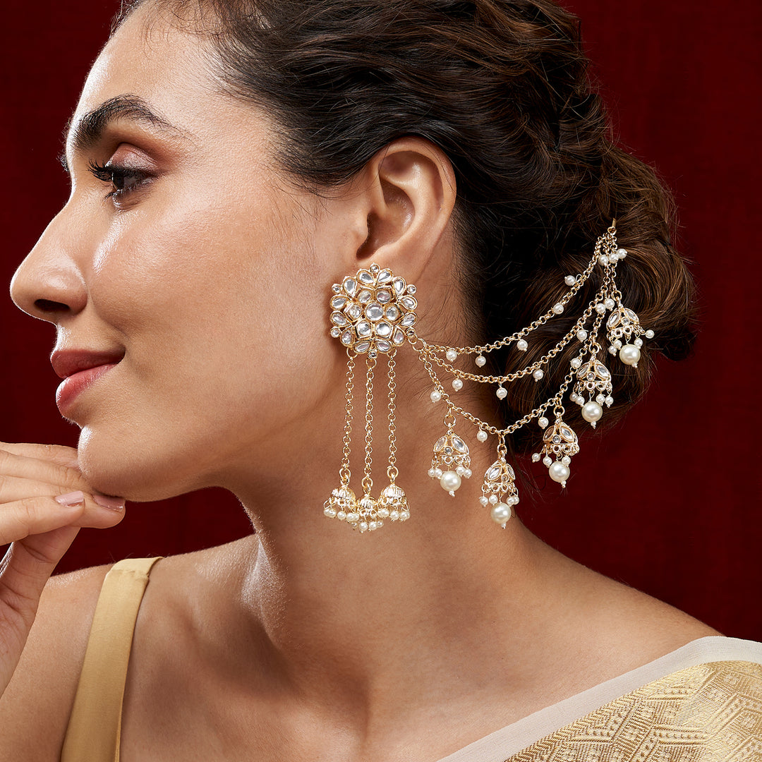 Teejh Gulabini Gold Polki Kanchain Earrings