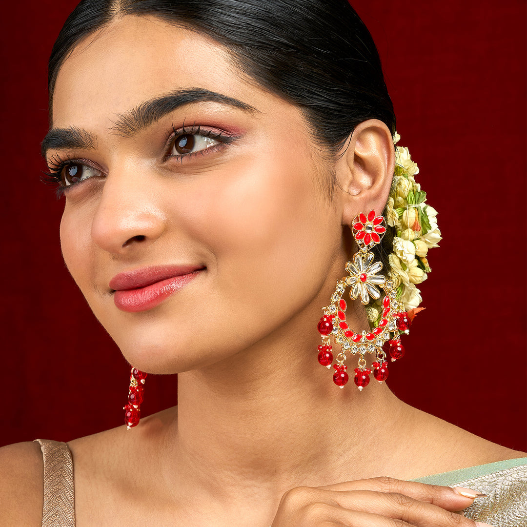 Teejh Morena Red Gold Chandbali Earrings