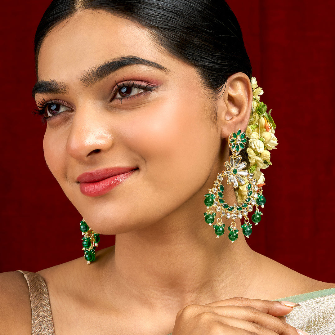 Teejh Morena Green Gold Chandbali Earrings