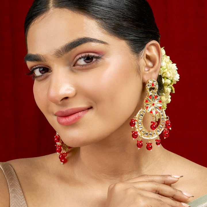 Teejh Zuri Red Gold Chandbali Earrings