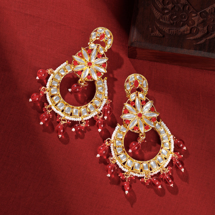 Teejh Zuri Red Gold Chandbali Earrings