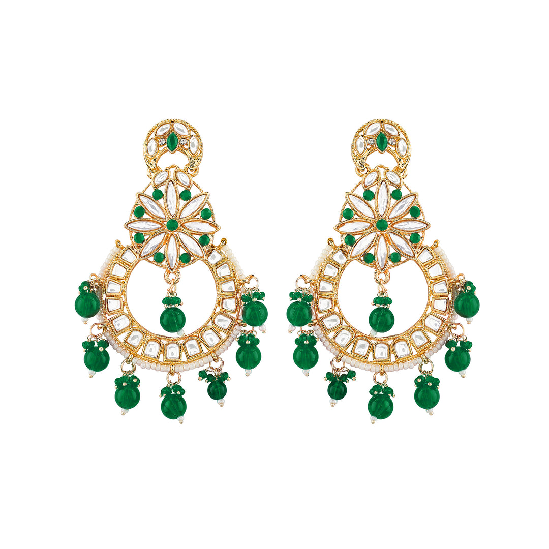 Teejh Zuri Green Gold Chandbali Earrings