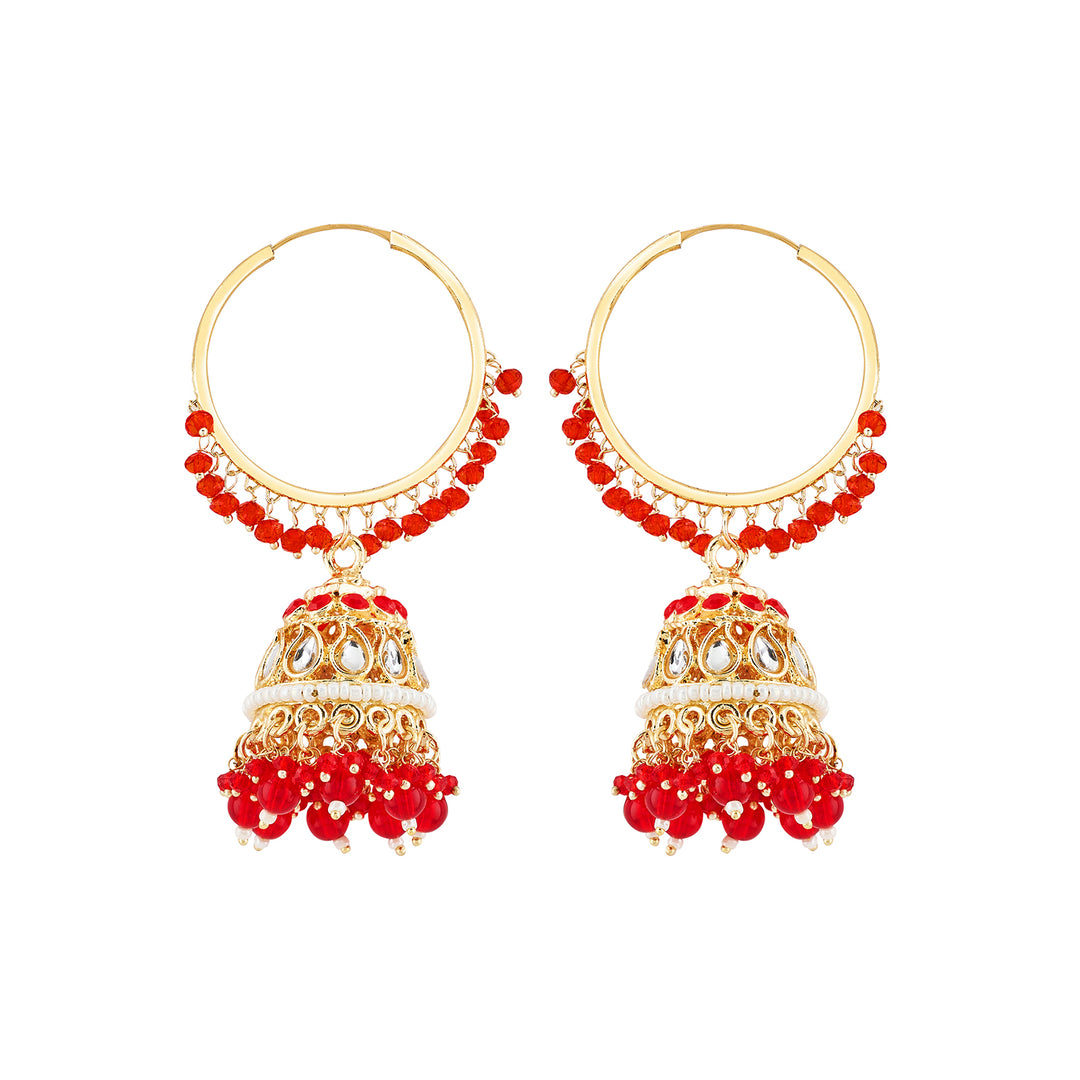 Teejh Raha Red Gold Jhumki Earrings