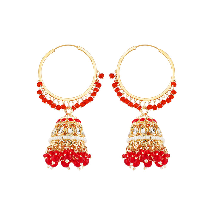 Teejh Raha Red Gold Jhumki Earrings