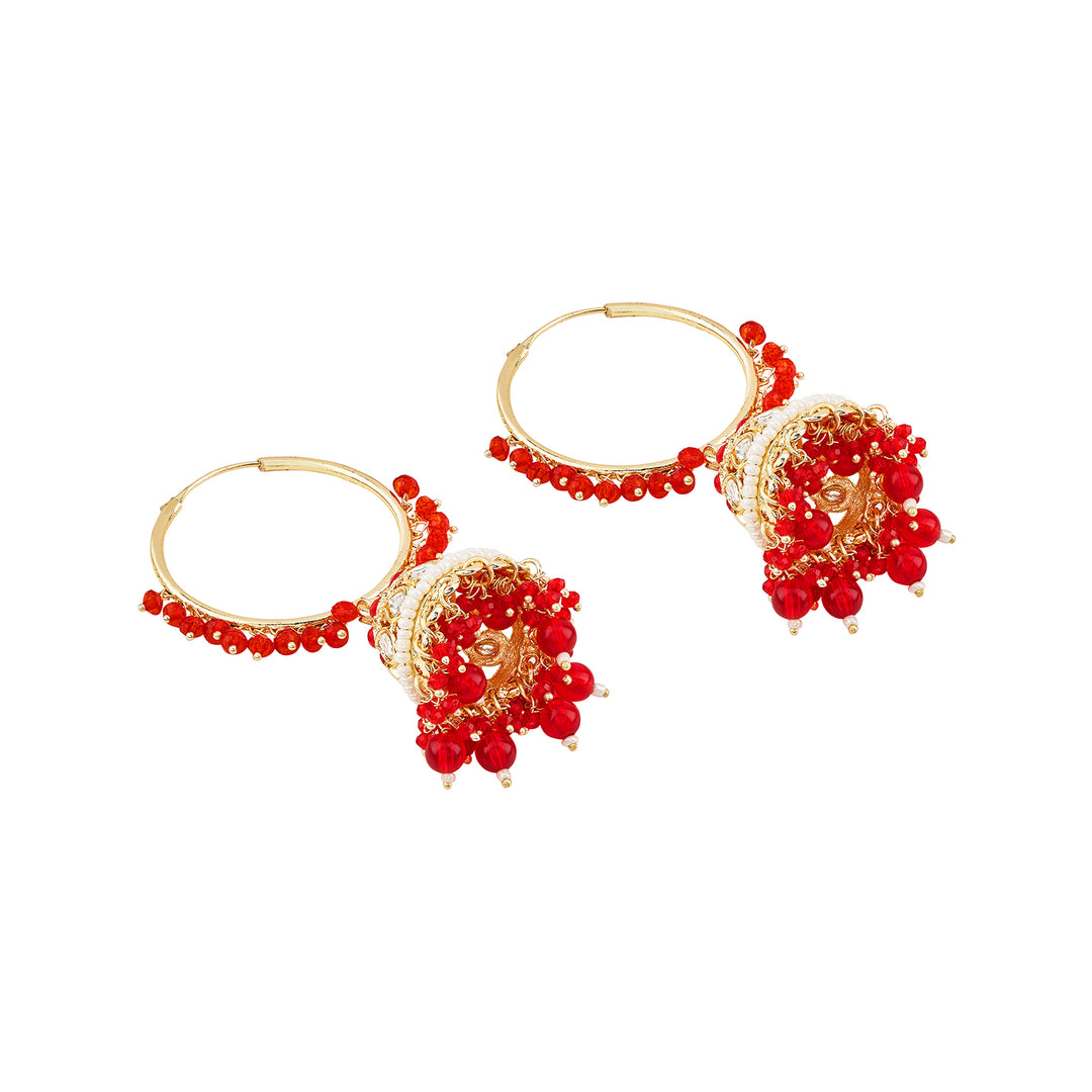 Teejh Raha Red Gold Jhumki Earrings