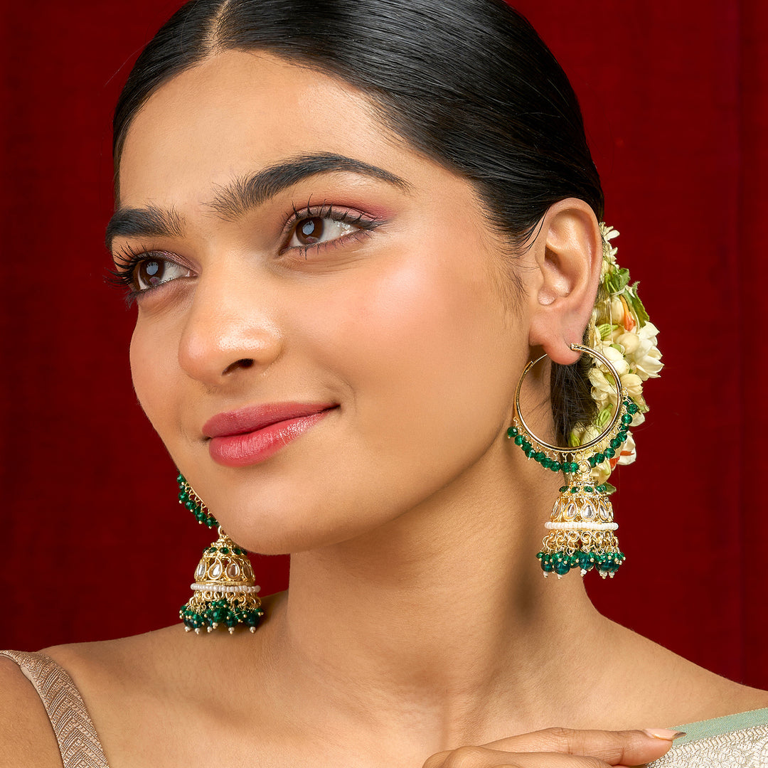 Teejh Raha Green Gold Jhumki Earrings