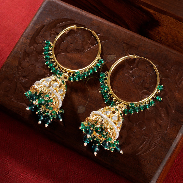 Teejh Raha Green Gold Jhumki Earrings