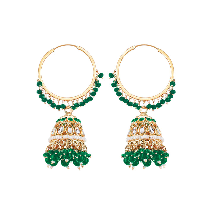 Teejh Raha Green Gold Jhumki Earrings