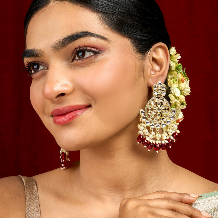 Teejh Rosa Maroon Gold chandbali Earrings