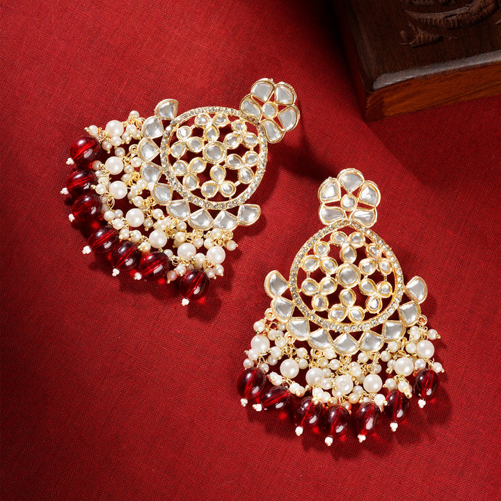 Teejh Rosa Maroon Gold chandbali Earrings