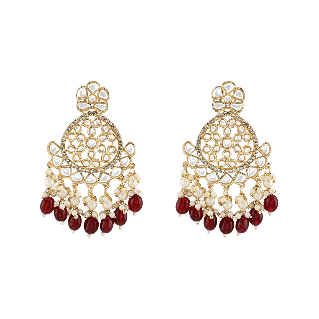 Teejh Rosa Maroon Gold chandbali Earrings
