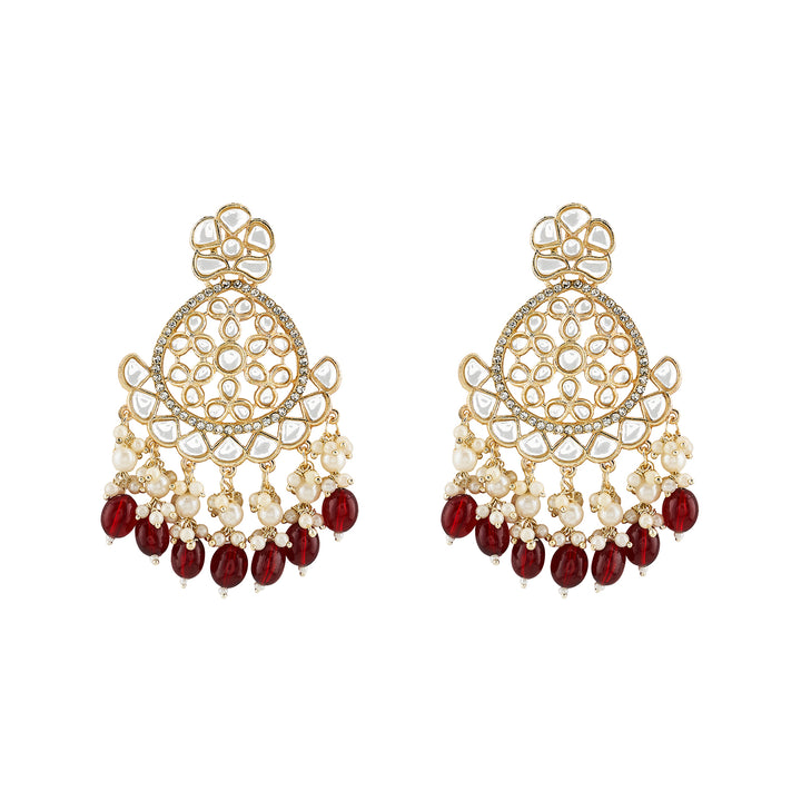 Teejh Rosa Maroon Gold chandbali Earrings