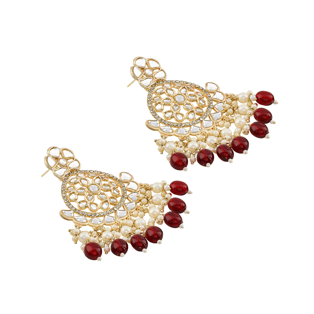 Teejh Rosa Maroon Gold chandbali Earrings