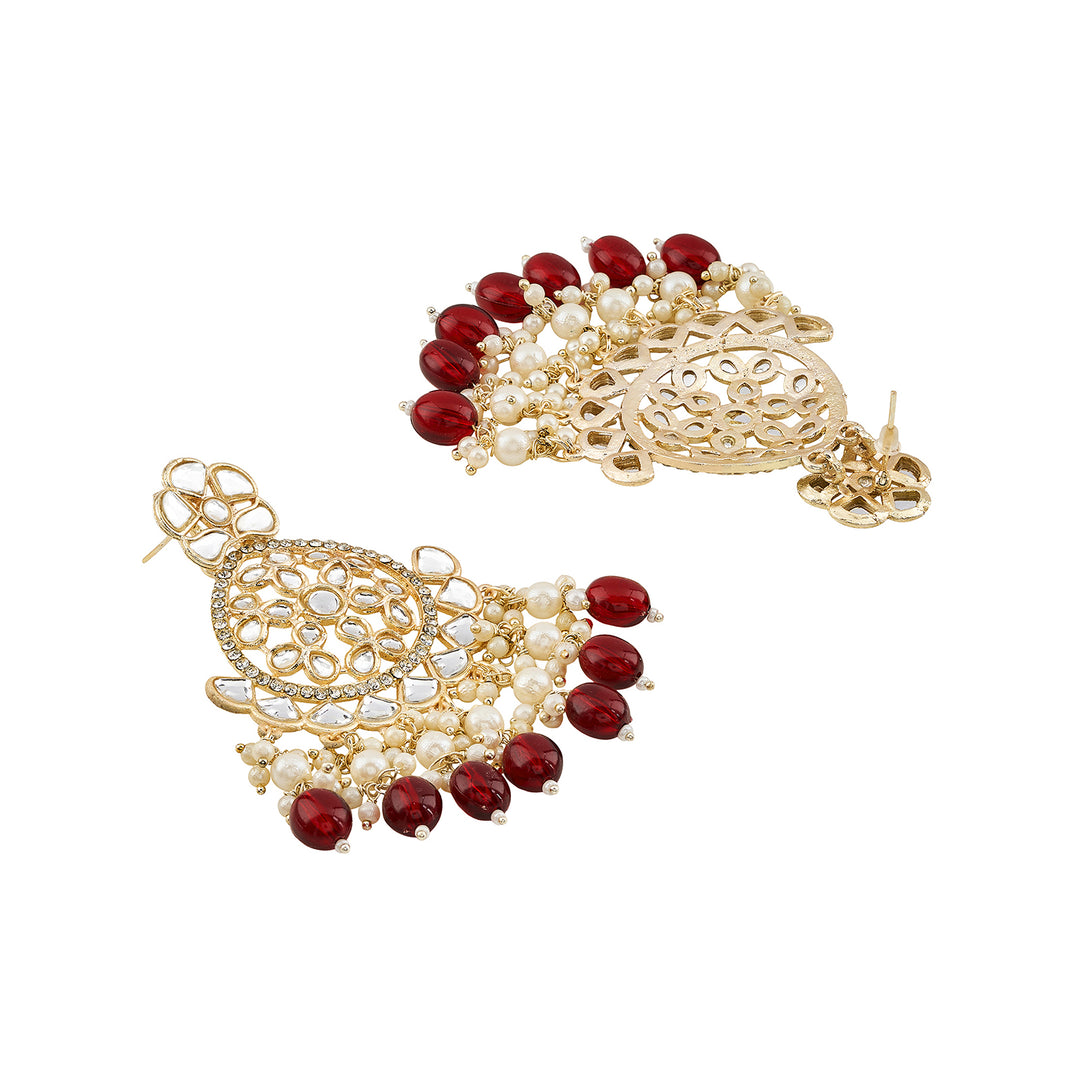 Teejh Rosa Maroon Gold chandbali Earrings