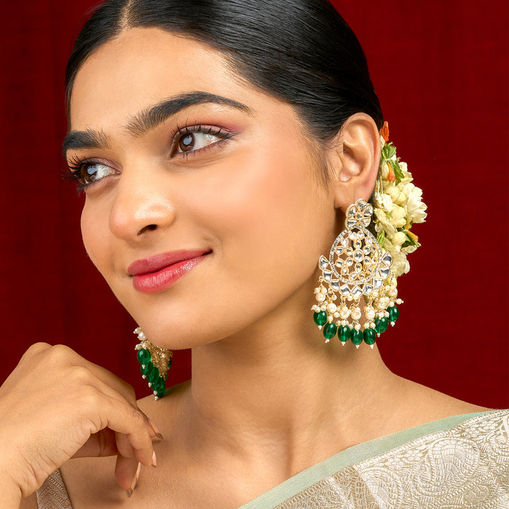 Teejh Rosa Green Gold chandbali Earrings