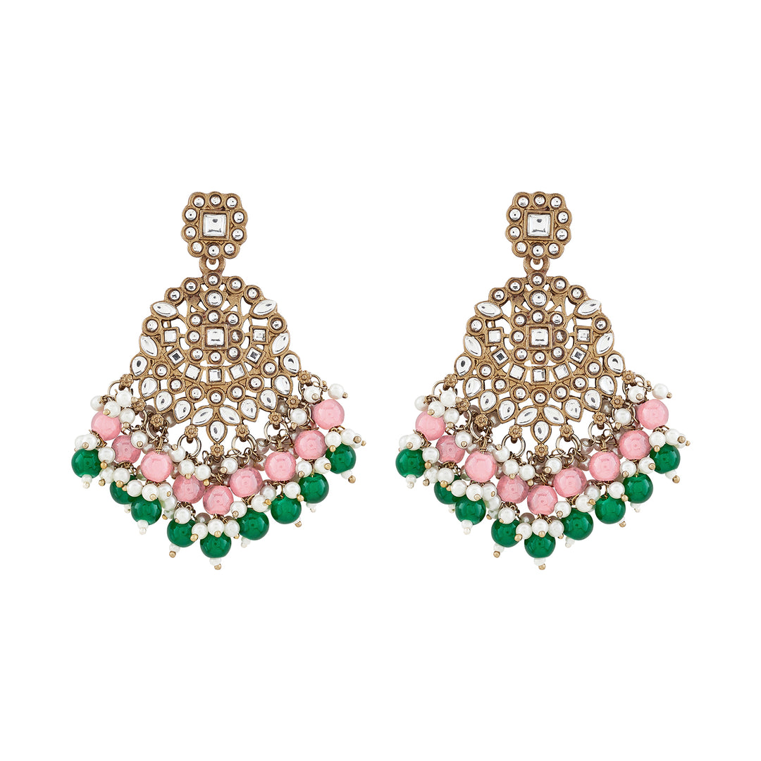Teejh Nur Pink and Green Bead Gold Earrings