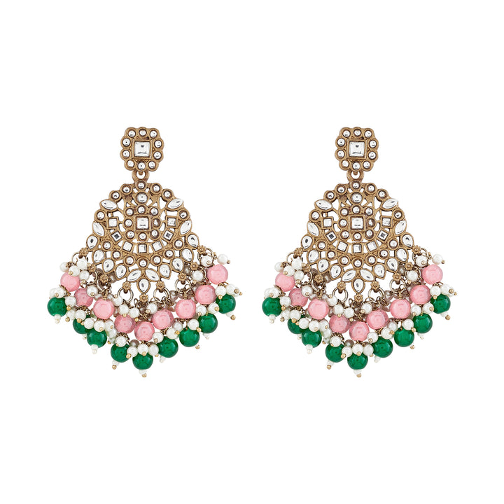 Teejh Nur Pink and Green Bead Gold Earrings