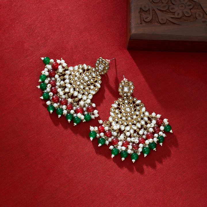Teejh Nur Red and Green Bead Gold Earrings