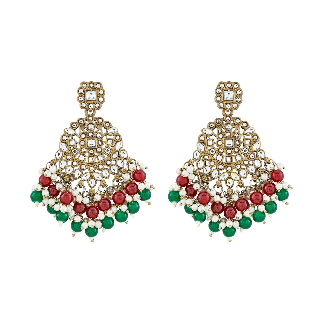 Teejh Nur Red and Green Bead Gold Earrings